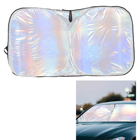 Car Windshield Sun Shade Portable Reflective Sun Cover Foldable Shade Cover Automotive Sun Screen for Heat Insulation Uv Protection Keep Interior Cool, 57''x31.5'', Iridescent, Topboutique