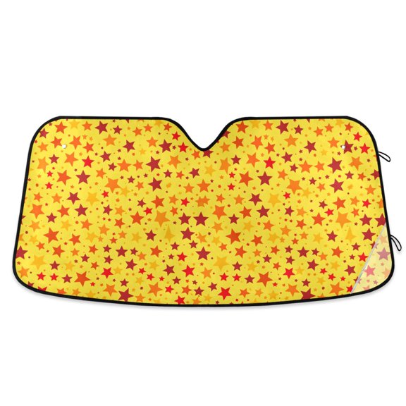 Car Windshield Sun Shade Red Orange Five-pointed Star Pattern Reflective Heat UV Blocker Foldable with Suction Cups Universal Fit for Sedan SUV Truck