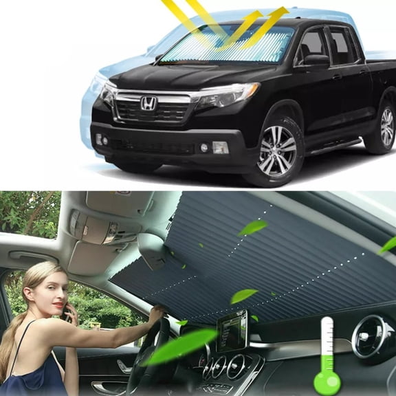 Car Windshield Sun Shade - Retractable Front Window Shade for SUV & Auto, Foldable UV Sunshade Visor Block Cover - Universal Fit