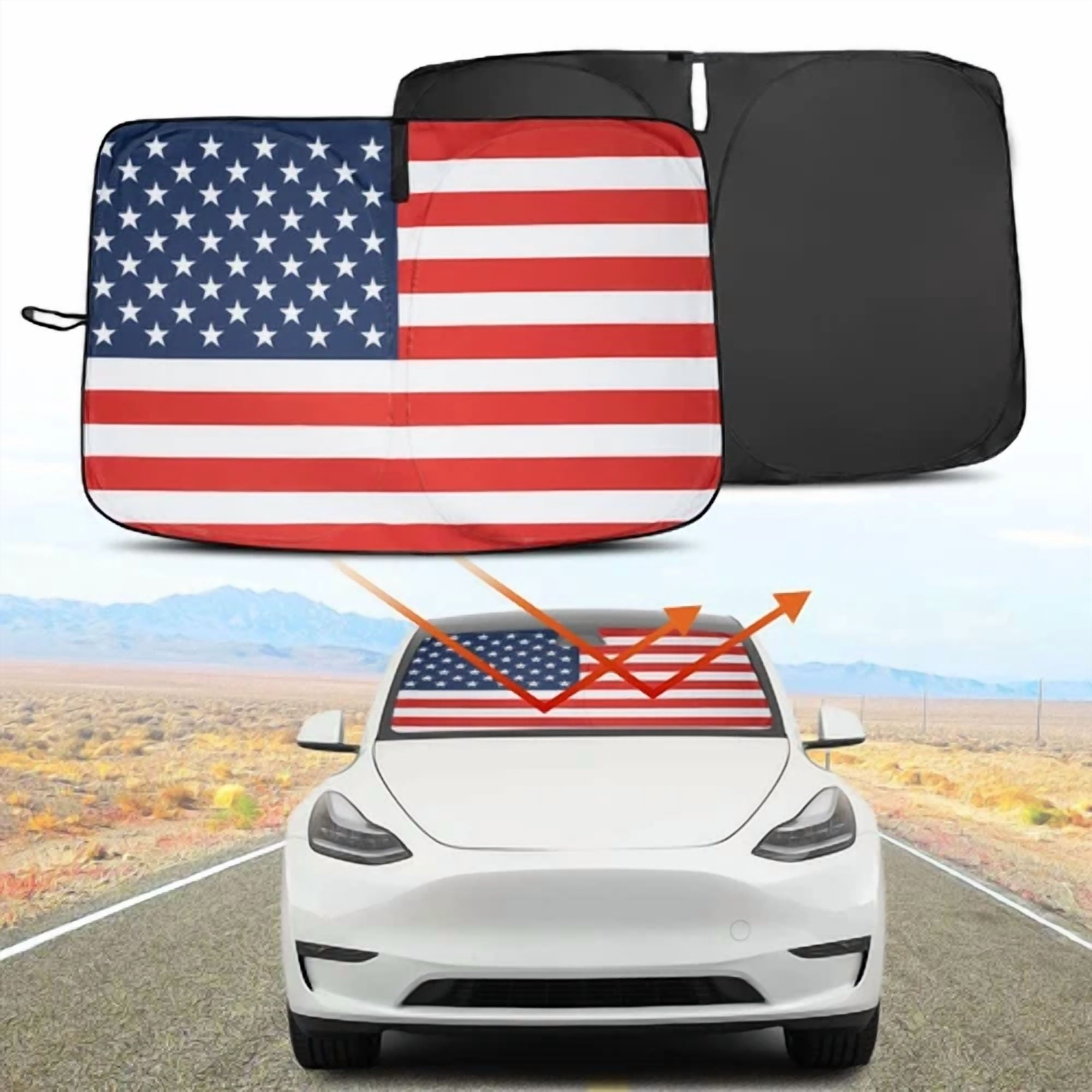 Car Windshield Sun Shade Shield Cover Visor For Tesla Model 3 Model Y Us Flag