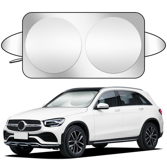 Car Windshield Sun Shade - Silver Reflective Polyester Blocks Heat Windshield Cover Sun Shade,Front Window Foldable Sunshade Medium (64x32 Inches)