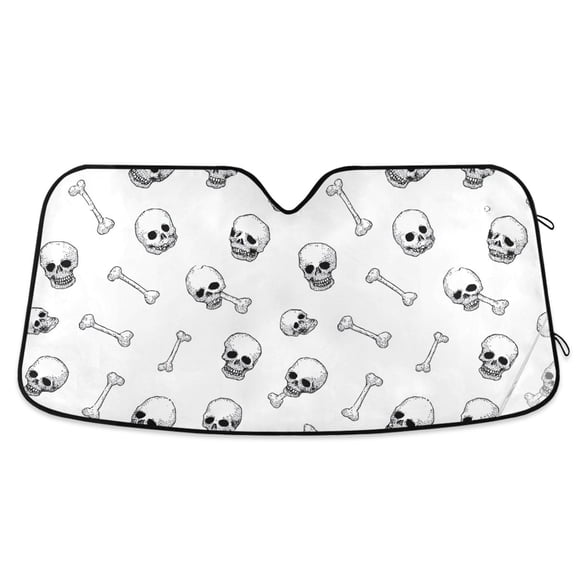 Car Windshield Sun Shade Skull and Bones Reflective Heat UV Blocker Foldable with Suction Cups Universal Fit for Sedan SUV Truck