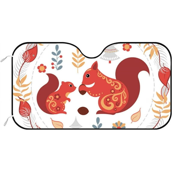 Car Windshield Sun Shade Squirrel Tribal Christmas Tree New Year Winter Spring Floral Flowers Sun Visor Protector Foldable Cover For Car Truck SUV Van Women Men 51x27.5inch Keep Vehicle Cool