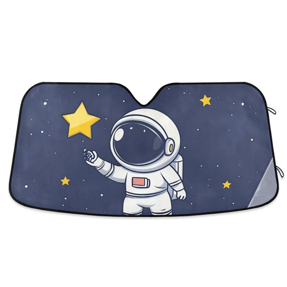 Car Windshield Sun Shade Star Astronaut Reflective Heat UV Blocker Foldable with Suction Cups Universal Fit for Sedan SUV Truck