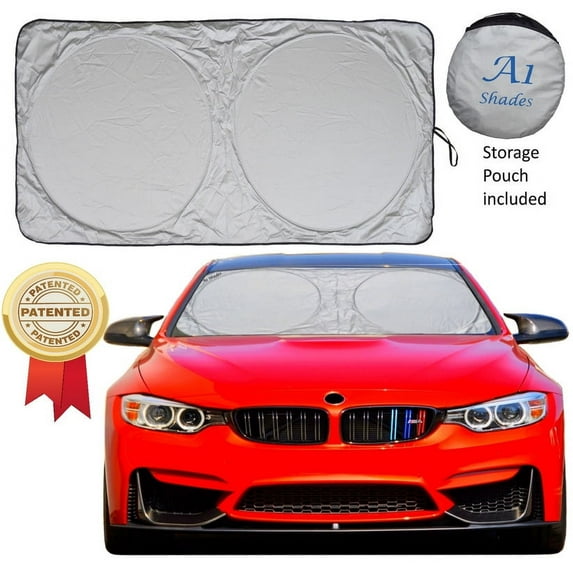 Car Windshield Sun Shade with Storage Pouch by A1 Sunshade Retractable Automotive Car Truck Suv Front Window Shield Blocker Screen Visor Protector Cover for Auto Interior Accessories for Heat Medium