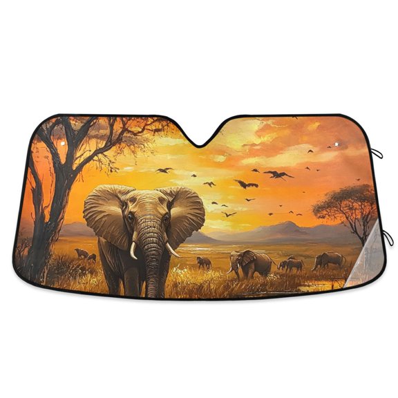 Car Windshield Sun Shade Sunset Bird Elephant Reflective Heat UV Blocker Foldable with Suction Cups Universal Fit for Sedan SUV Truck
