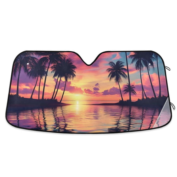Car Windshield Sun Shade Sunset Landscape Reflective Heat UV Blocker Foldable with Suction Cups Universal Fit for Sedan SUV Truck
