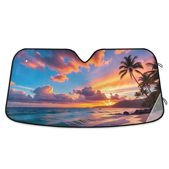 Car Windshield Sun Shade Sunset by The Seaside Reflective Heat UV Blocker Foldable with Suction Cups Universal Fit for Sedan SUV Truck