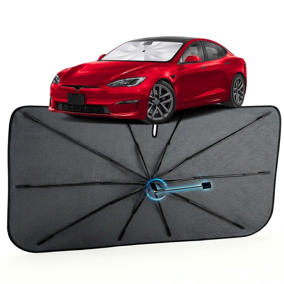 Car Windshield Sun Shade for Tesla Model S 2012-2026 [Reflective Coated Fabric] Sunshade Umbrella for Front Window, Car Shades Sun Visor Keep Car Cool and Protects Interior, 1:1 Exact Fit