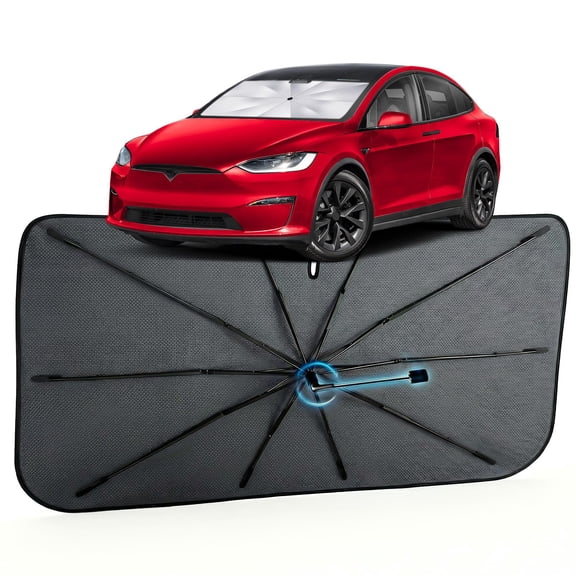 Car Windshield Sun Shade for Tesla Model X 2016-2026 [Reflective Coated Fabric] Sunshade Umbrella for Front Window, Car Shades Sun Visor Keep Car Cool and Protects Interior, 1:1 Exact Fit