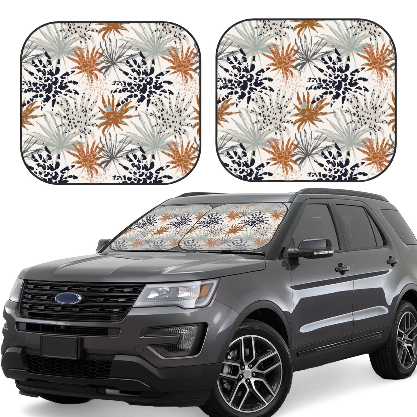 Floral Hawaiian Tropical Palm Leaves Pattern Print Car Sun Shade