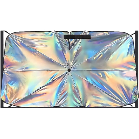 Car Windshield Sun Shade Umbrella, 55" x 31.5" Foldable Car UV Block Coating Shield Cover with 360 Rotation Handle, Front Window Heat Insulation Protection Accessory for Truck, SUV (L Size)