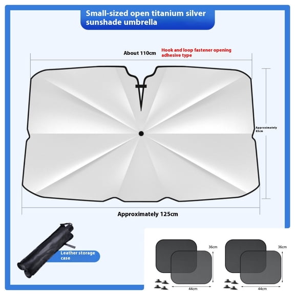 Car Windshield Sun Shade Umbrella Compatible with Compact Automobile Hatchback Most Vehicles Car Front Window Sunshade Cover, 49.2 * 25.6INCH, Silver+4* Side Window Sunshades