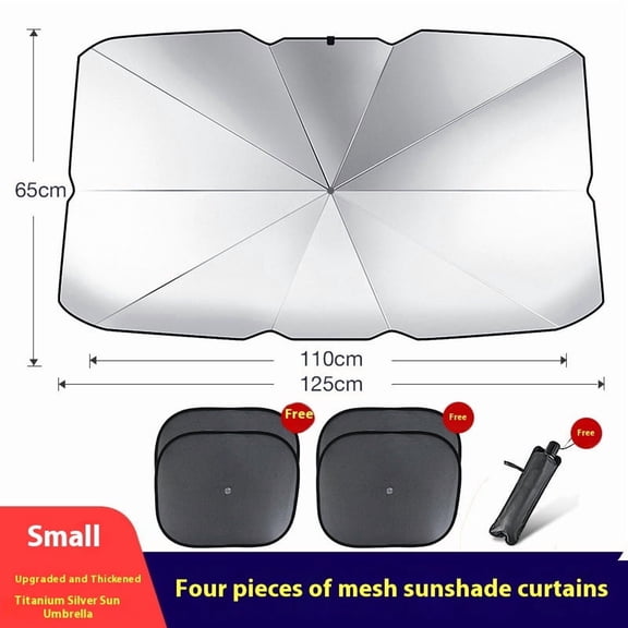 Car Windshield Sun Shade Umbrella Compatible with Compact Automobile Hatchback Most Vehicles Car Front Window Sunshade Cover, 49.2 * 25.6INCH, Silver+ 4* Side Window Sunshades