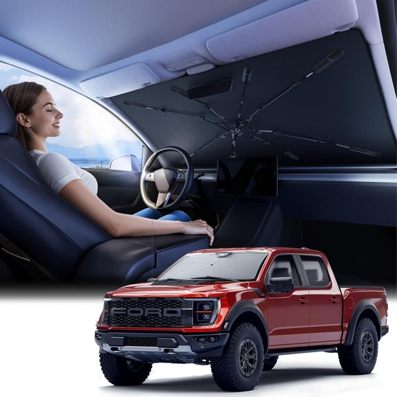 Car Windshield Sun Shade Umbrella - [Silver Heat Shield & UV Reflective] Protector for Cars, Universal Fit Large (61" L x 35" W) | 25°F Cooler, Friendly Vinyl Coatings