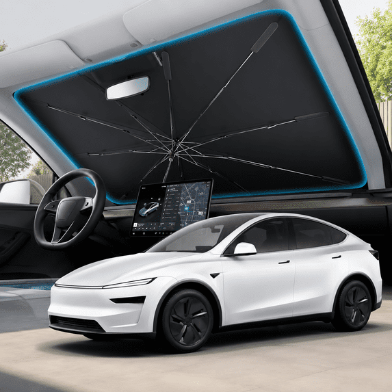 Insulating Ice Car Windshield Sun Shade Umbrella for Tesla Model Y [100% Sun Blockage ...