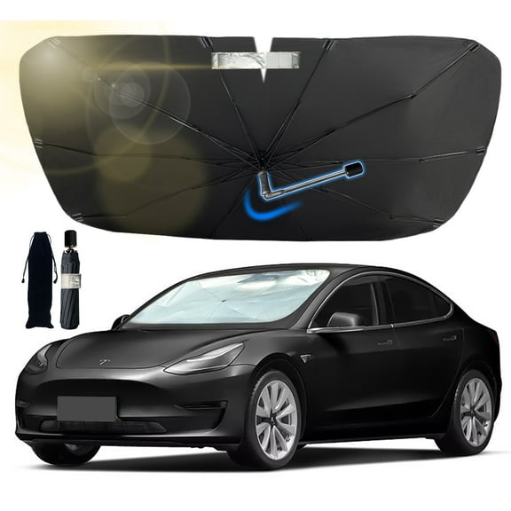 Car Windshield Sun Shade Umbrella, Upgraded Windshield Sunshades with 360° Rotation Bendable Handle, Foldable Automotive Windshield Shades, Full Cover Sun Shade for Most Vehicles