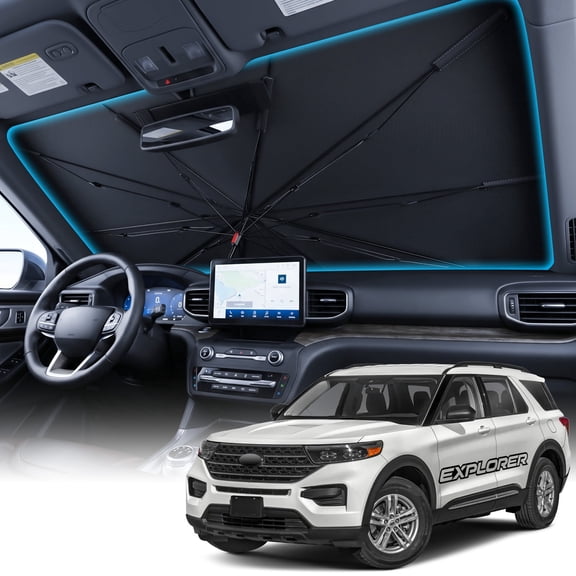 Witem Car Windshield Sun Shade Umbrella for Ford Explorer (2020-Present), Custom Fit, Full Coverage & Sun Block Foldable Sunshade