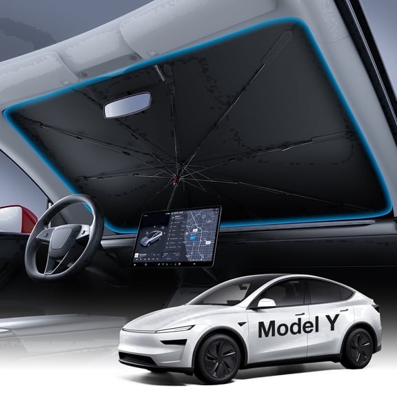 Witem Windshield Sun Shade Umbrella for Tesla Model Y 2020-2026, Custom Fit Full Coverage, Sun-Reflective Coating, Foldable Car Sunshade