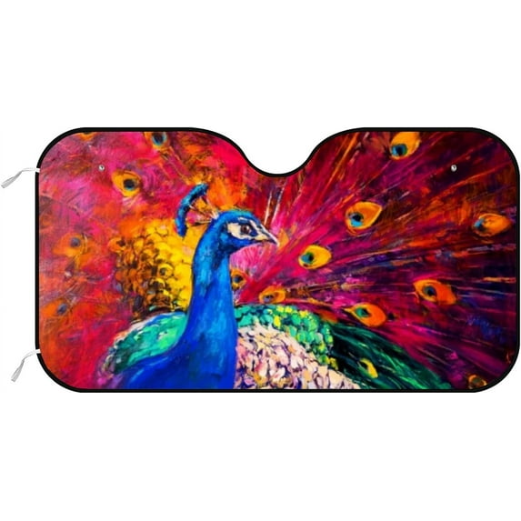 Car Windshield Sun Shade Vintage Oil Painting Peacock Feathers Sun Visor Protector Foldable Cover For Car Truck SUV Van Women Men 51x27.5inch Keep Vehicle Cool