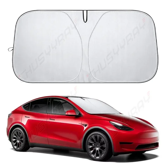 Car Windshield Sun Shade Visor Cover Front Window For Tesla Model 3/Y Silver/Blk