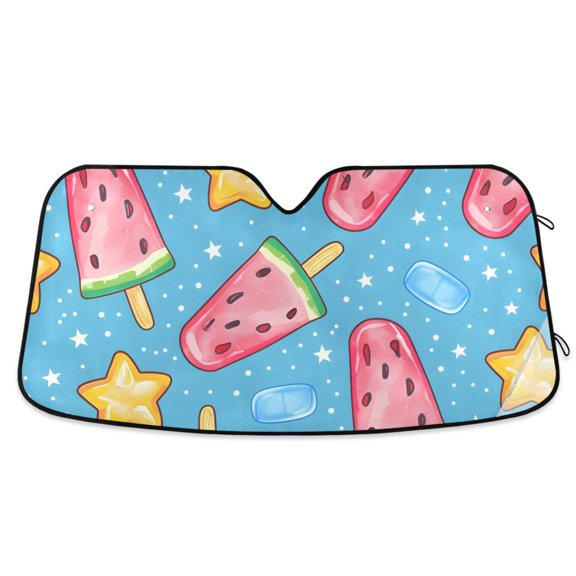 Car Windshield Sun Shade Watermelon Popsicles Stars Ice Cubes Reflective Heat UV Blocker Foldable with Suction Cups Universal Fit for Sedan SUV Truck