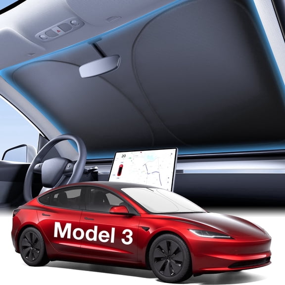 Witem Windshield Sun Shade for Model 3 (2023-2026), Custom Fit 100% Coverage, Blocks Sunlight & Reflects Heat, Keeps Your Car Cooler & Protected