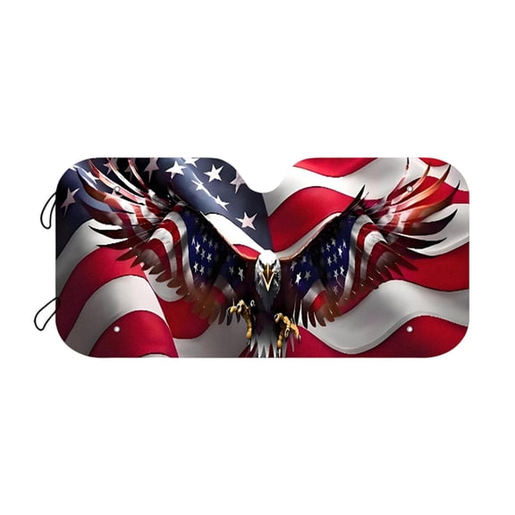 Car Windshield Sunshade American Eagle Flag Pattern Design Foldable Car Front Windshield Sunshade Suitable for Cars, Trucks, SUVs