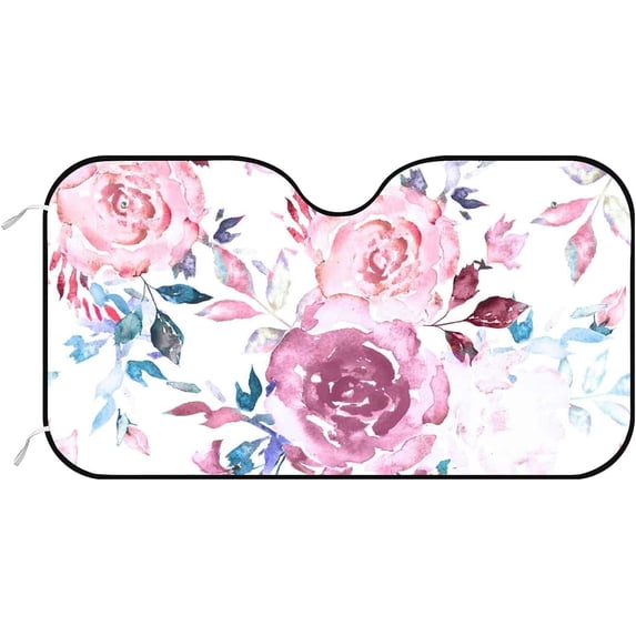 Car Windshield Sunshade Blocks Sun Visor Protector Pink Flowers and Leaves Foldable Sun Shield For Vehicle Car Truck SUV Van 51x27.5 Inch Keep Vehicle Cool