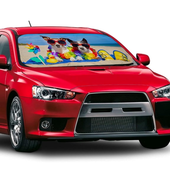 Car Windshield Sunshade, Dogs And Flowers Pattern Front Auto Car Window Sunshade, Sun Visor Foldable Sunshade Protector (59x33.5in)