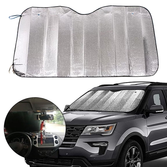 Car Windshield Sunshade, Foldable Reflective Sun Visor Protector for Auto Front Window, 99% UV Block with Elastic Straps