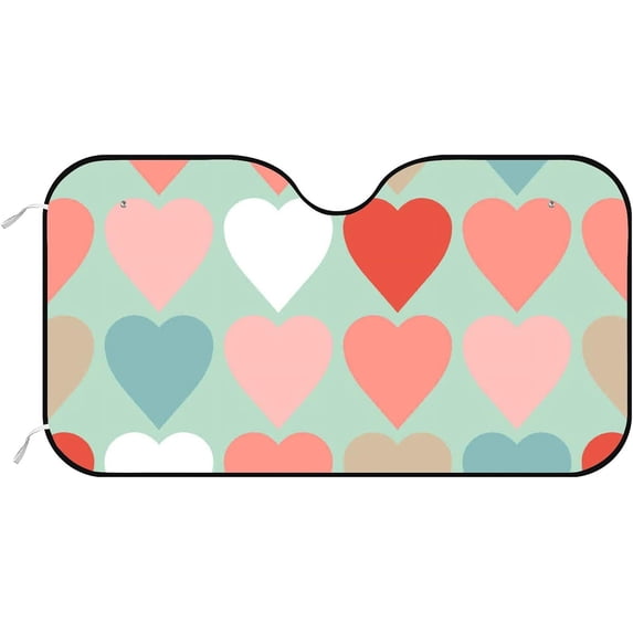 Car Windshield Sunshade Hearts Valentine's Day Spring Striped Geometric Birthday Party Wedding Sun Visor Protector Foldable Cover For Car Truck SUV Van Women Men 51x27.5inch Keep Vehicle Cool