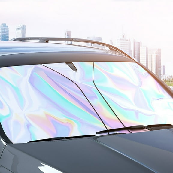Car Windshield Sunshade with Heat Reflective Technology for Summer Sun Protection, Foldable Thermal Insulation Shade with Double Ring Easy Installation Storage Pouch