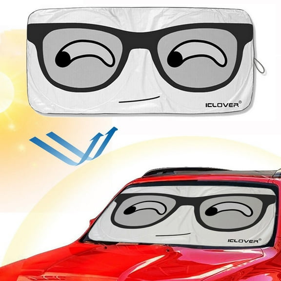 Car Windshield Sunshade Sun Shade Folding Silvering Sun Visor with Glass Design(59"x33"),iClover Cute Cartoon Design Front Auto Car Windshield - UV Coating for UV Ray Deflector