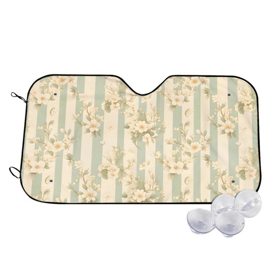 Car Windshield Sunshade To Prevent Aging Heat Resistant Easy To Carry And Store Palegreen Stripe Hand-Drawn Sketch_1