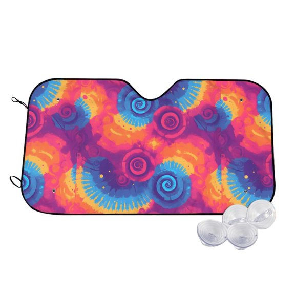 Car Windshield Sunshade To Prevent Aging Heat Resistant Easy To Carry And Store Palevioletred Tie-Dye Background Vibrant Colors And Swirling (2)
