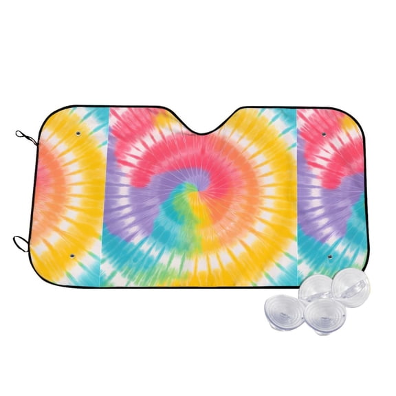 Car Windshield Sunshade To Prevent Aging Heat Resistant Easy To Carry And Store Tie-Dye Pattern Rainbow Colors (2)