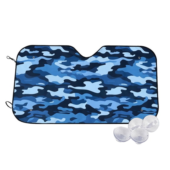 Car Windshield Sunshade To Prevent Aging Heat Resistant Easy To Carry And Store Vector Camouflage Pattern Blue_1