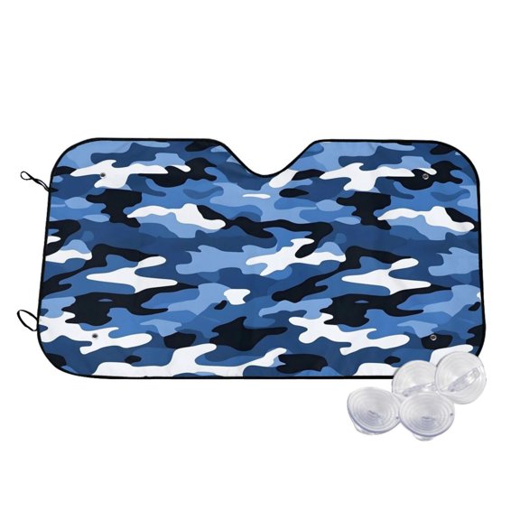 Car Windshield Sunshade To Prevent Aging Heat Resistant Easy To Carry And Store Vector Camouflage Pattern Blue_2