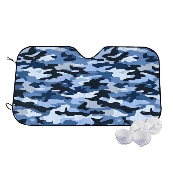 Car Windshield Sunshade To Prevent Aging Heat Resistant Easy To Carry And Store Vector Camouflage Pattern Blue_4