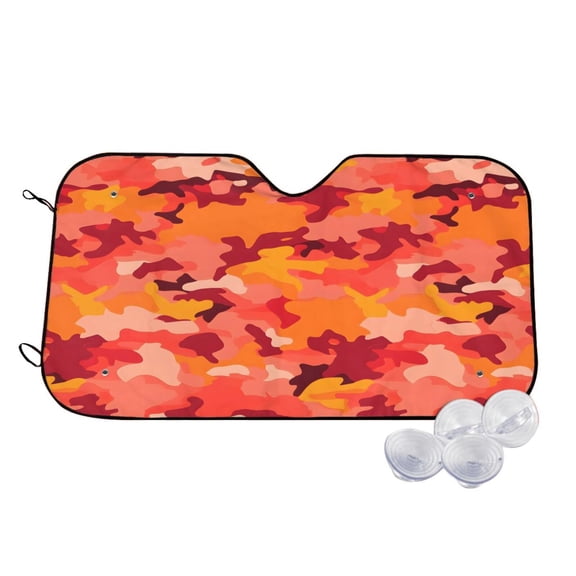 Car Windshield Sunshade To Prevent Aging Heat Resistant Easy To Carry And Store Vector Camouflage Pattern Orange Red_1