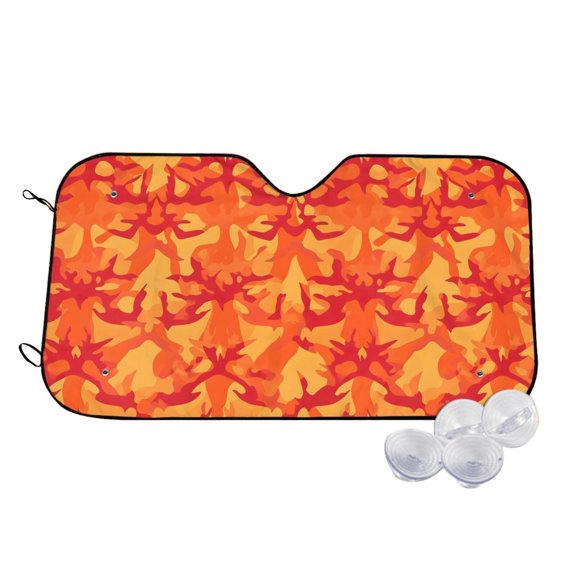 Car Windshield Sunshade To Prevent Aging Heat Resistant Easy To Carry And Store Vector Camouflage Pattern Orange Red_2