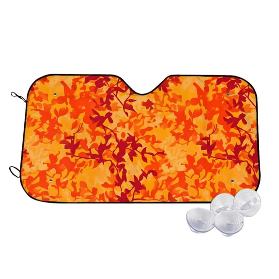 Car Windshield Sunshade To Prevent Aging Heat Resistant Easy To Carry And Store Vector Camouflage Pattern Orange Red_3