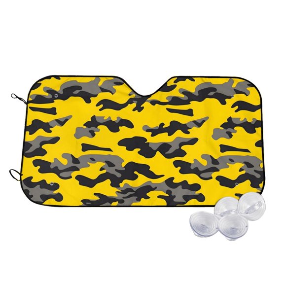 Car Windshield Sunshade To Prevent Aging Heat Resistant Easy To Carry And Store Vector Camouflage Pattern Yellow_1