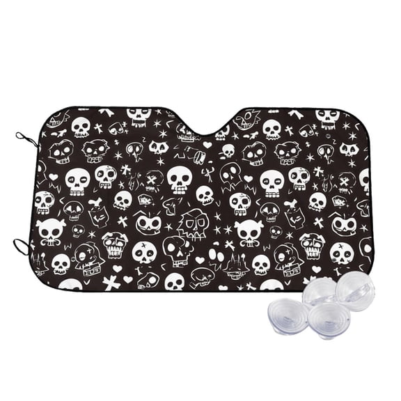 Car Windshield Sunshade To Prevent Aging Heat Resistant Easy To Carry And Store Weird Skull Head