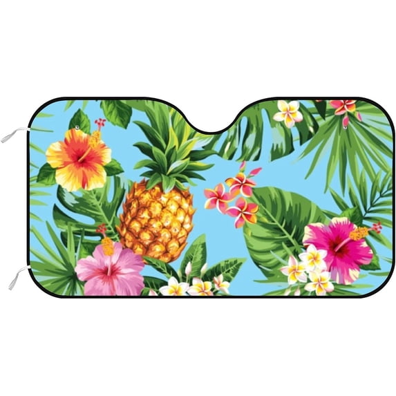 Car Windshield Sunshade Tropical Pineapple Floral Flower Sun Visor Protector Foldable Cover For Car Truck SUV Van Women Men 51x27.5inch Keep Vehicle Cool