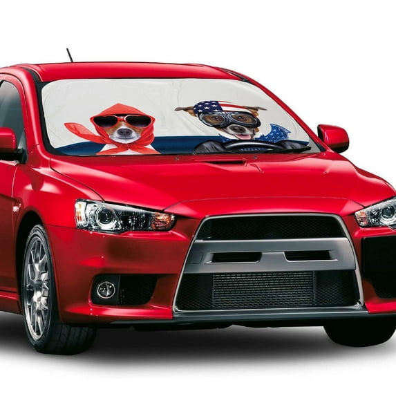 Car Windshield Sunshade, Two Cute Dogs Pattern Front Auto Car Window Sunshade, Sun Visor Foldable Sunshade Protector (59x33.5in)