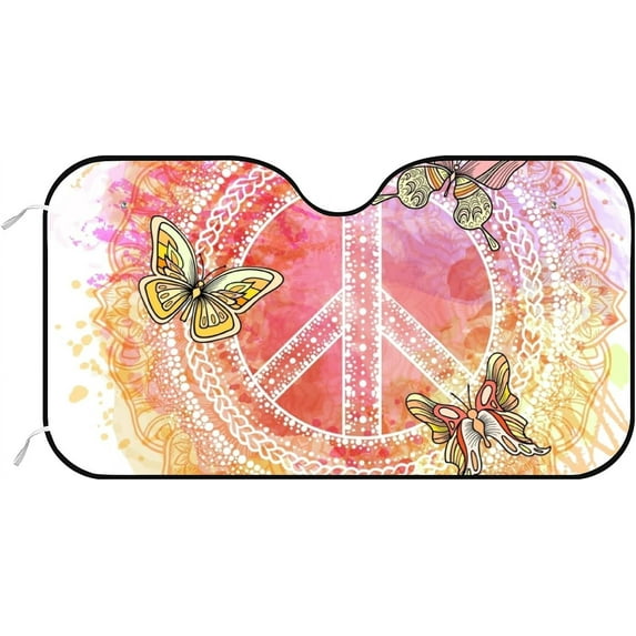 Car Windshield Sunshade Vintage Hippie Music Sun Visor Protector Foldable Cover For Car Truck SUV Van Women Men 51x27.5inch Keep Vehicle Cool