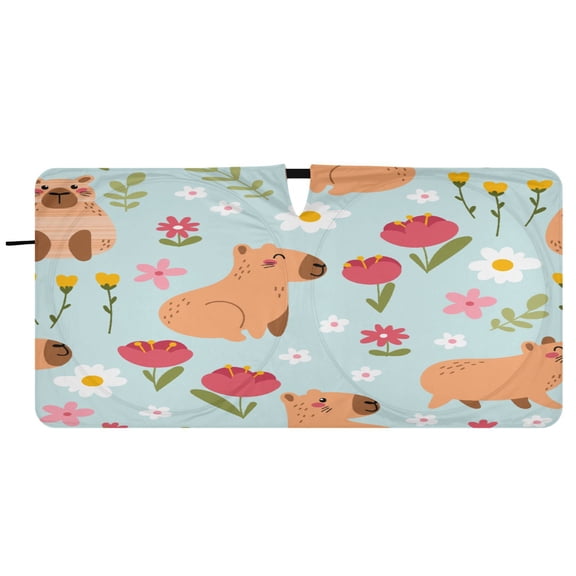 Car Windshield Sunshade with Ring - Foldable UV Protection Sun Shade for Front/Back Window, Heat Insulation,A Brown Bear