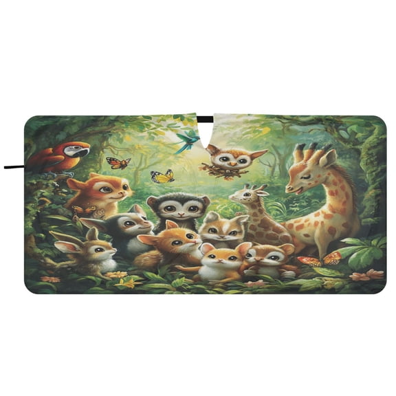 Car Windshield Sunshade with Ring - Foldable UV Protection Sun Shade for Front/Back Window, Heat Insulation,Animals